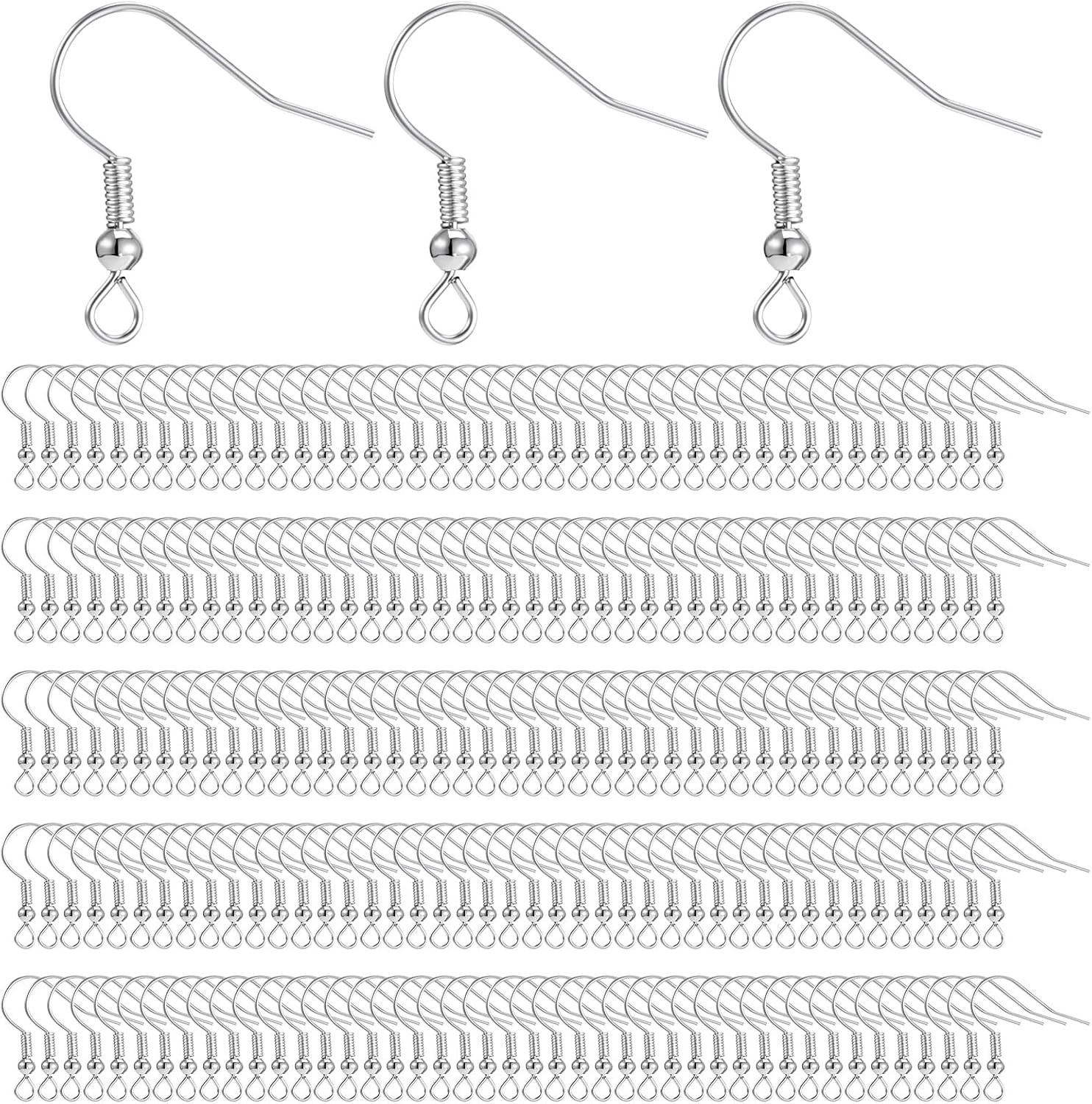 400PCS Stainless Steel Fish Hook Earring Wires, Coil & Ball Style for DIY Jewelr