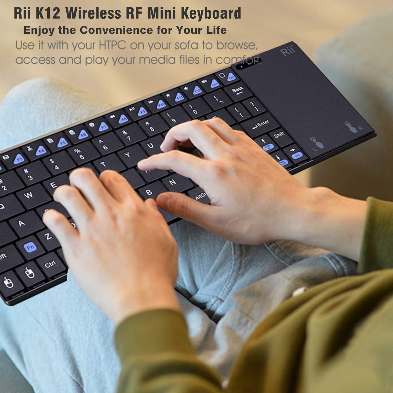 Rii K12+ Mini Wireless Keyboard with Large Touchpad Mouse&Qwerty Black