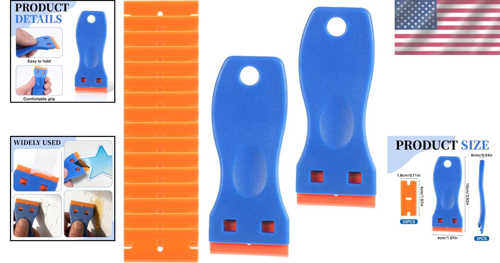 Ergonomic Plastic Scrapers for Decal Removal - 2 Pack with Replacement Blades