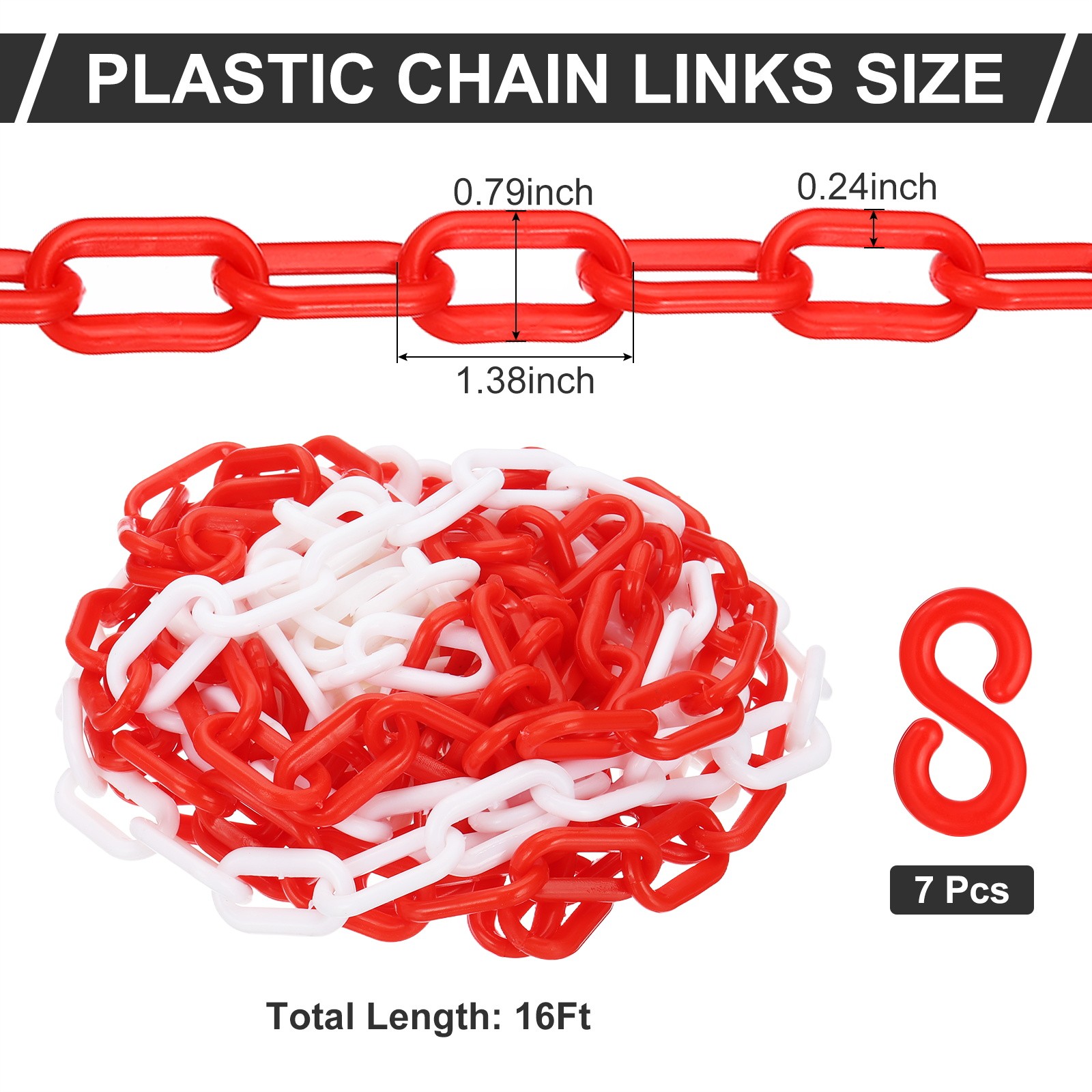 Red/White Plastic Chain, 16 ft 6mm Safety Barrier Chain