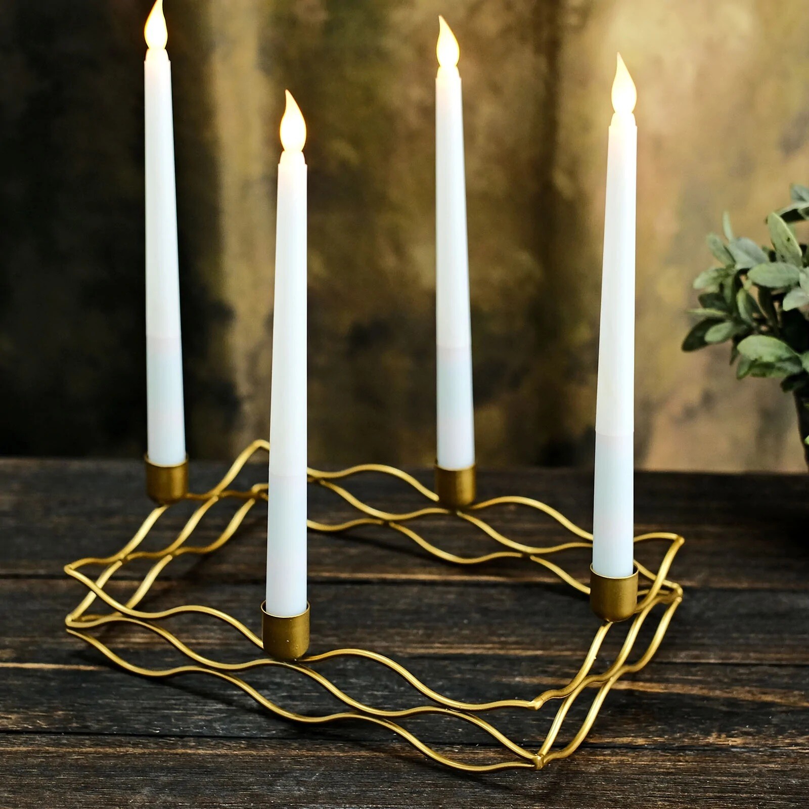 4 arm Gold Metal Rectangular Candelabra Taper Candle Holders Party Decorations