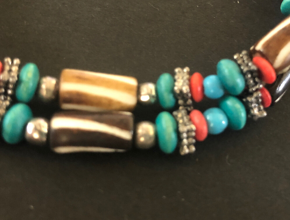 Turquose Red Brown Bead Adjustable Clasp Bracelet