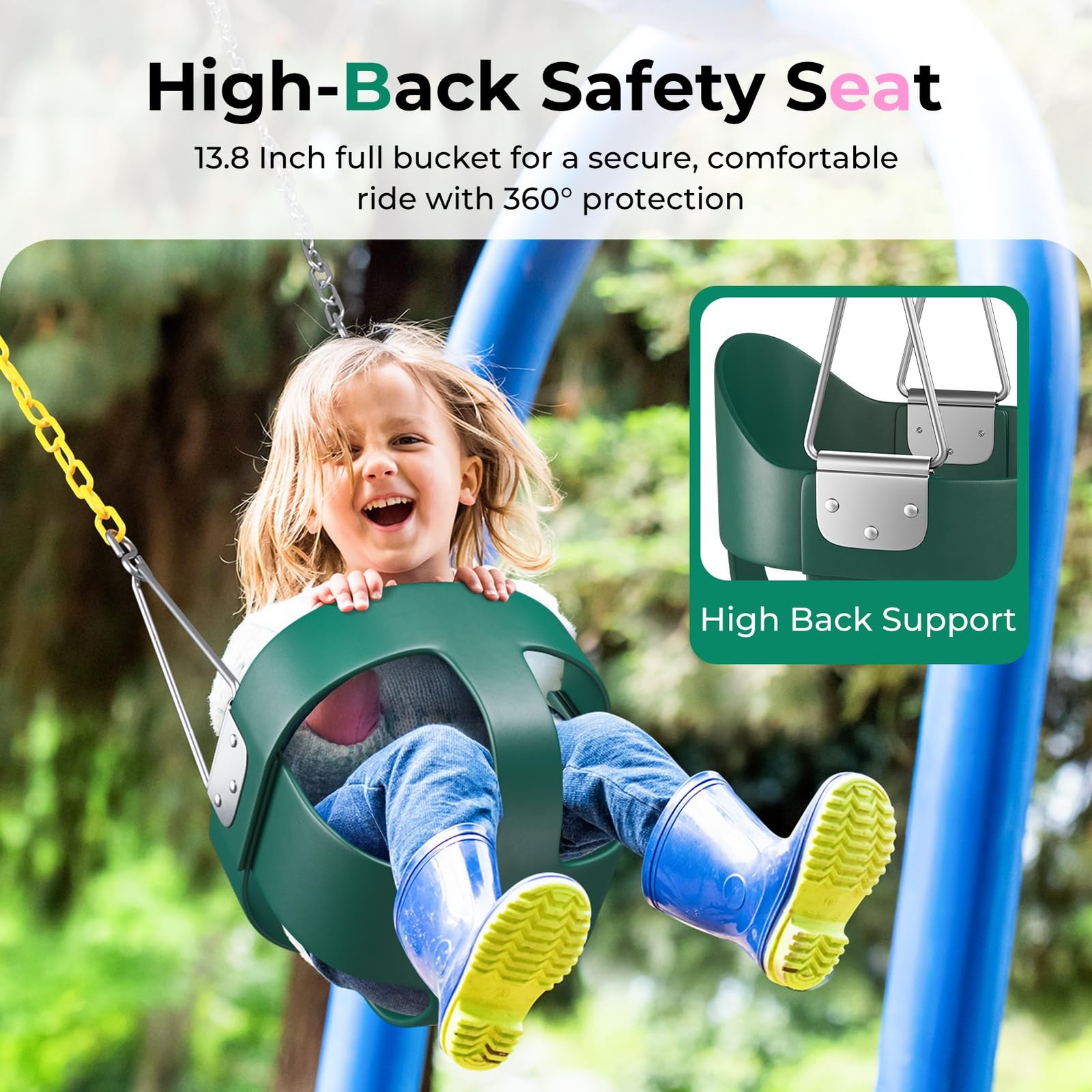 Swing, Baby Swing Outdoor –High Back Full Bucket Swing Set, 330lb Capacity, S...