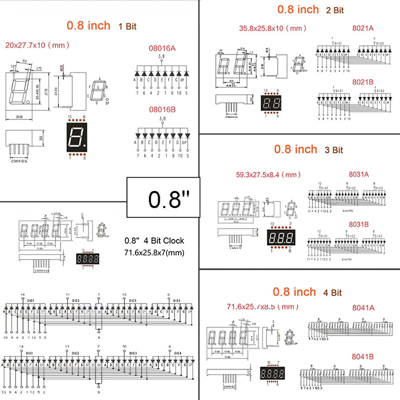 0.28/0.36/0.4/0.56/0.8" Red led Display 7 Segment Common Cathode/Anode 1-4 Digit