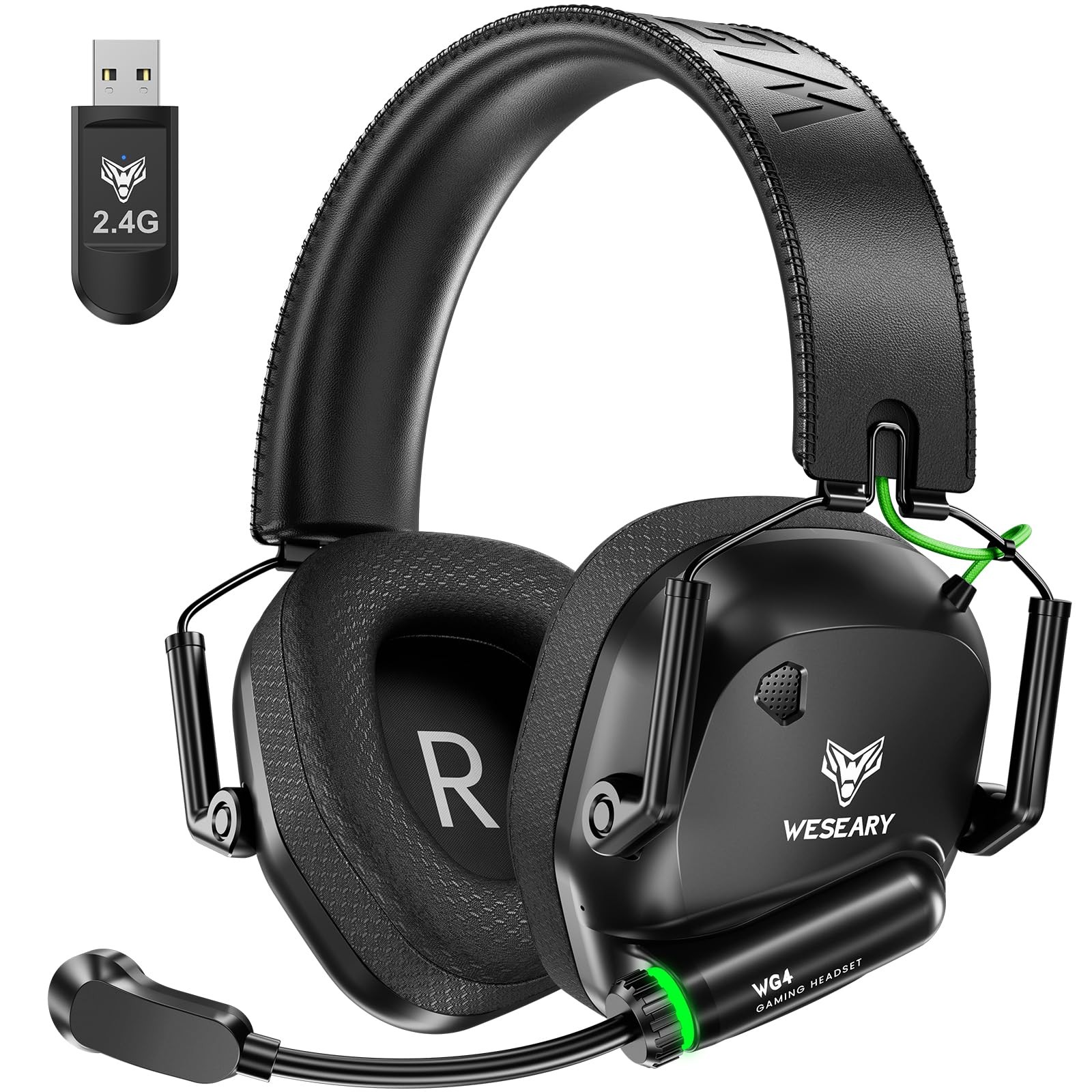 WESEARY Wireless Gaming Headset 2.4GHz & Bluetooth 5.4 Gaming Headphones with EN