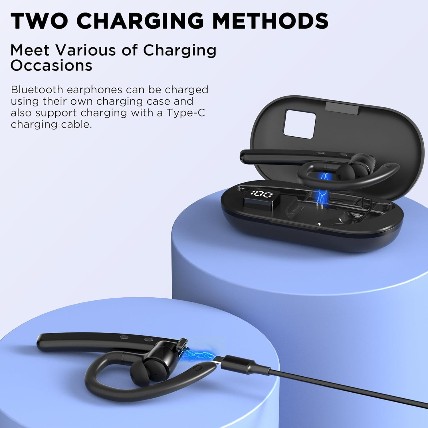 Bluetooth Headset V5.3, Wireless Bluetooth Earpiece with 600Mah Charging Case, 1