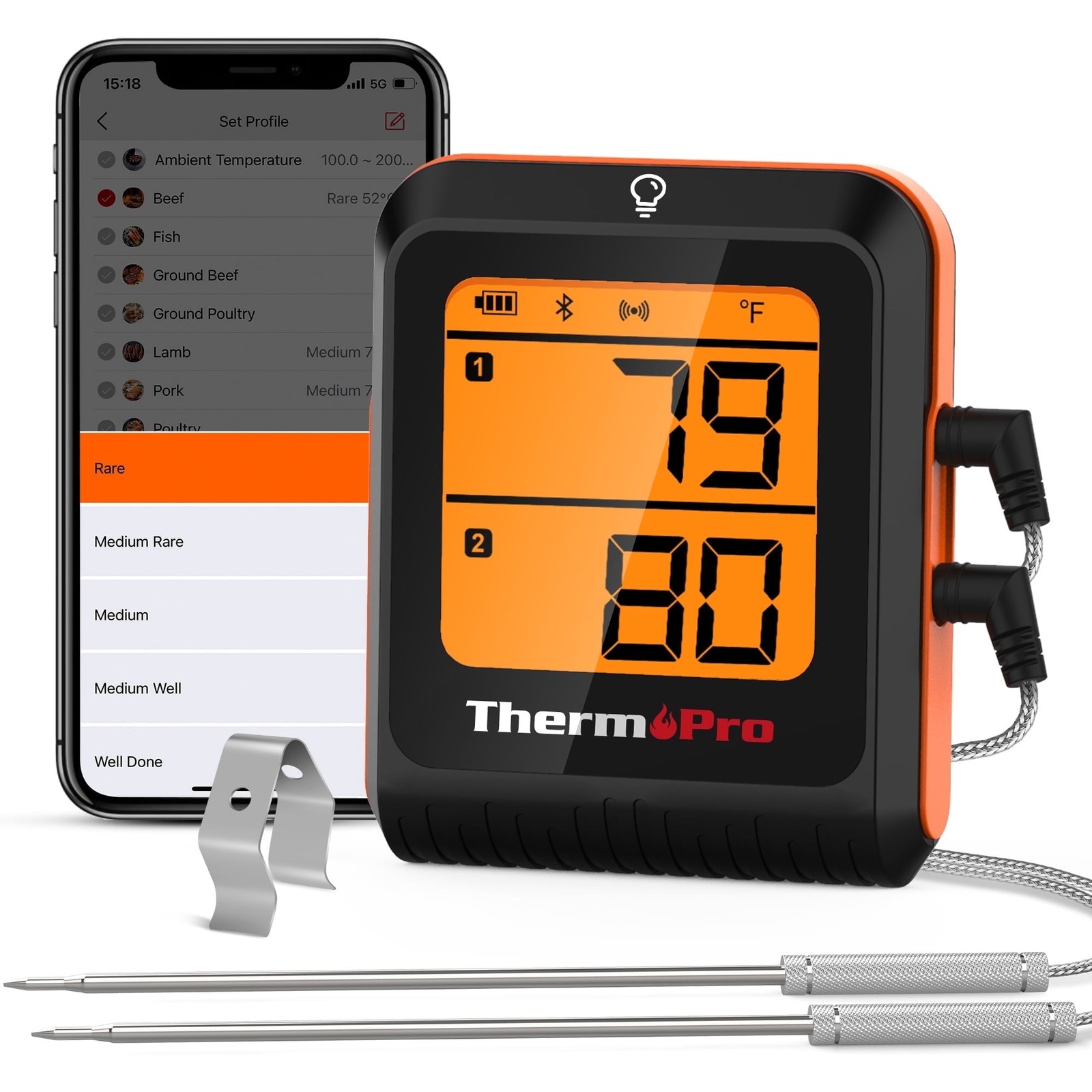 ThermoPro TP920W 650FT Wireless Bluetooth Meat Thermometer Dual Probes BBQ New