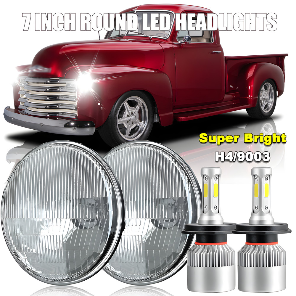 Pair For 1947 1948 1949 1950 1951-1957 Chevy Truck 7" Round LED Headlights