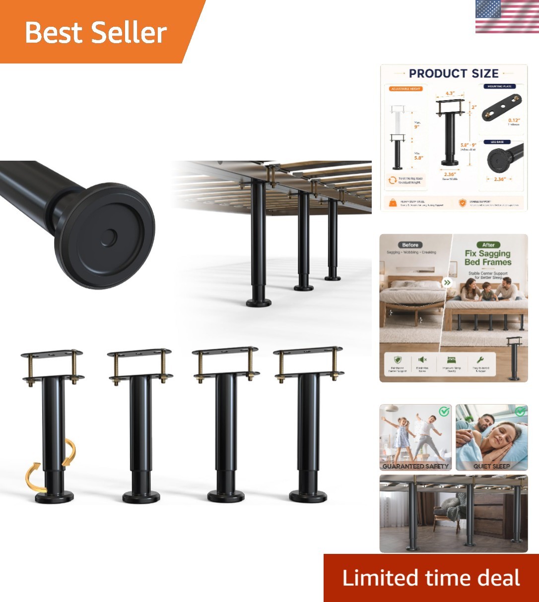 4Pcs , Adjustable Height 5.8"-9", Extra Sturdy Steel s with Wider Rubber Base...