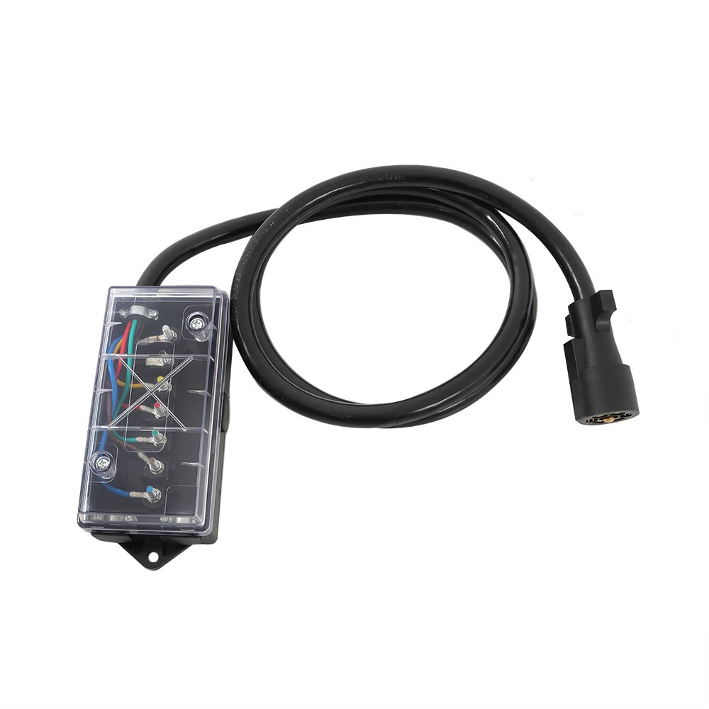 7 Way Plug Inline Pre-Wired Trailer BLACK Cord w/Junction Box 6' Wiring Cable