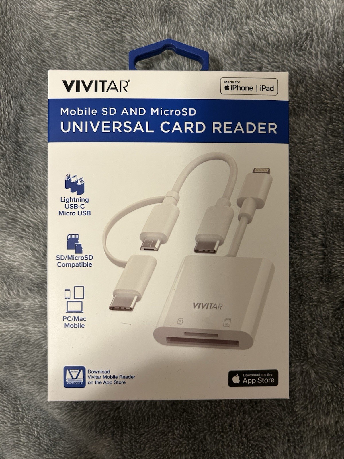 Vivitar SD MicroSD Card Reader USB-C Lightning Micro USB for iPhone iPad Apple