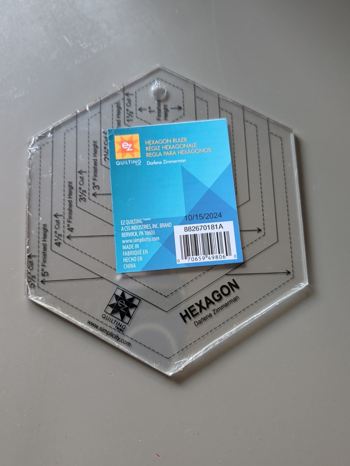 Hexagon Template Ruler Darlene Zimmerman EZ Quilting