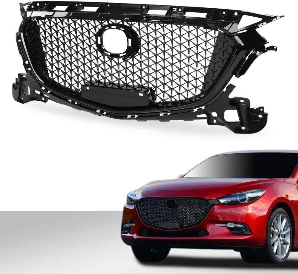 Honeycomb Glossy Black Front Bumper Upper Grille for Mazda 3 Axela 2017-2018