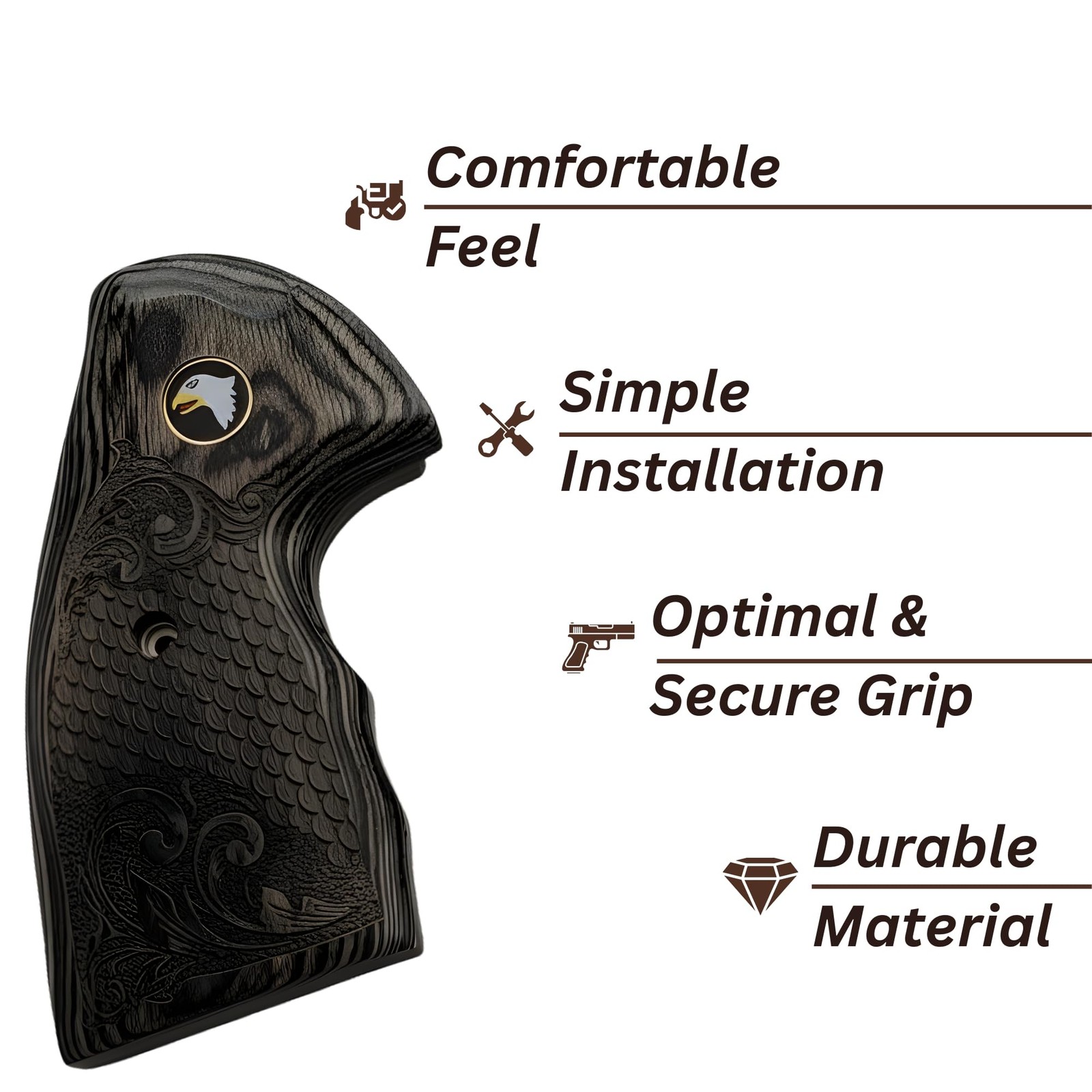 Colt Python Black Rosewood with Scrollwork and Scales Grips with Screaming Eagle