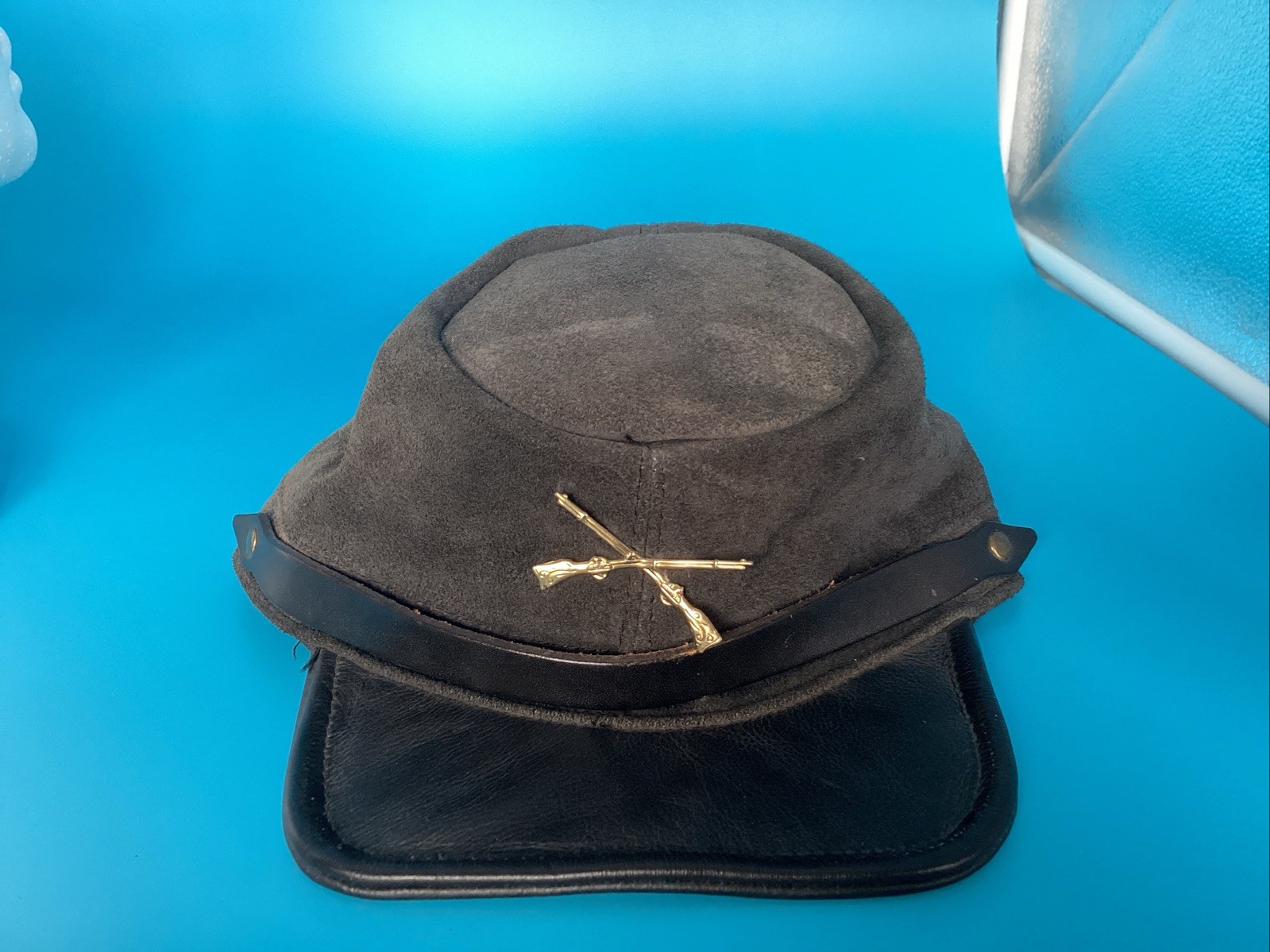 Replica 19th Century Dark Gray Suede Infantry Kepi With Crossed Rifles Made USA