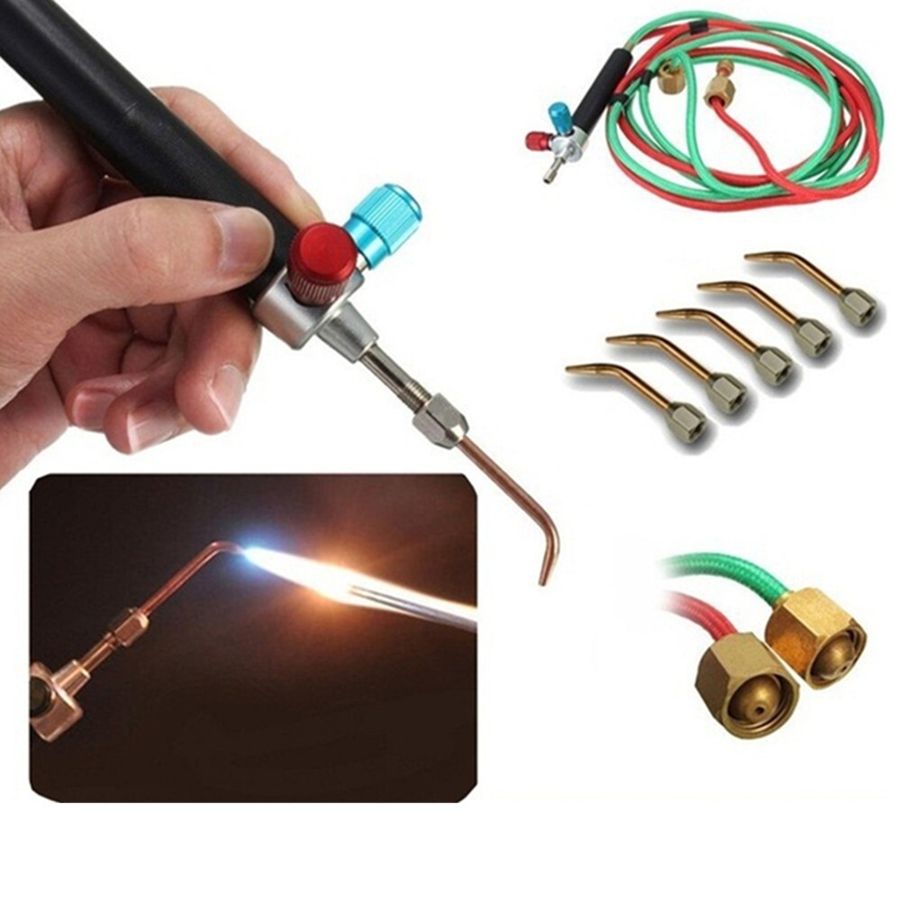 Jewelry Micro Welding Soldering Mini Oxy acetyle Gas Torch Set w/5 Tips & Hoses