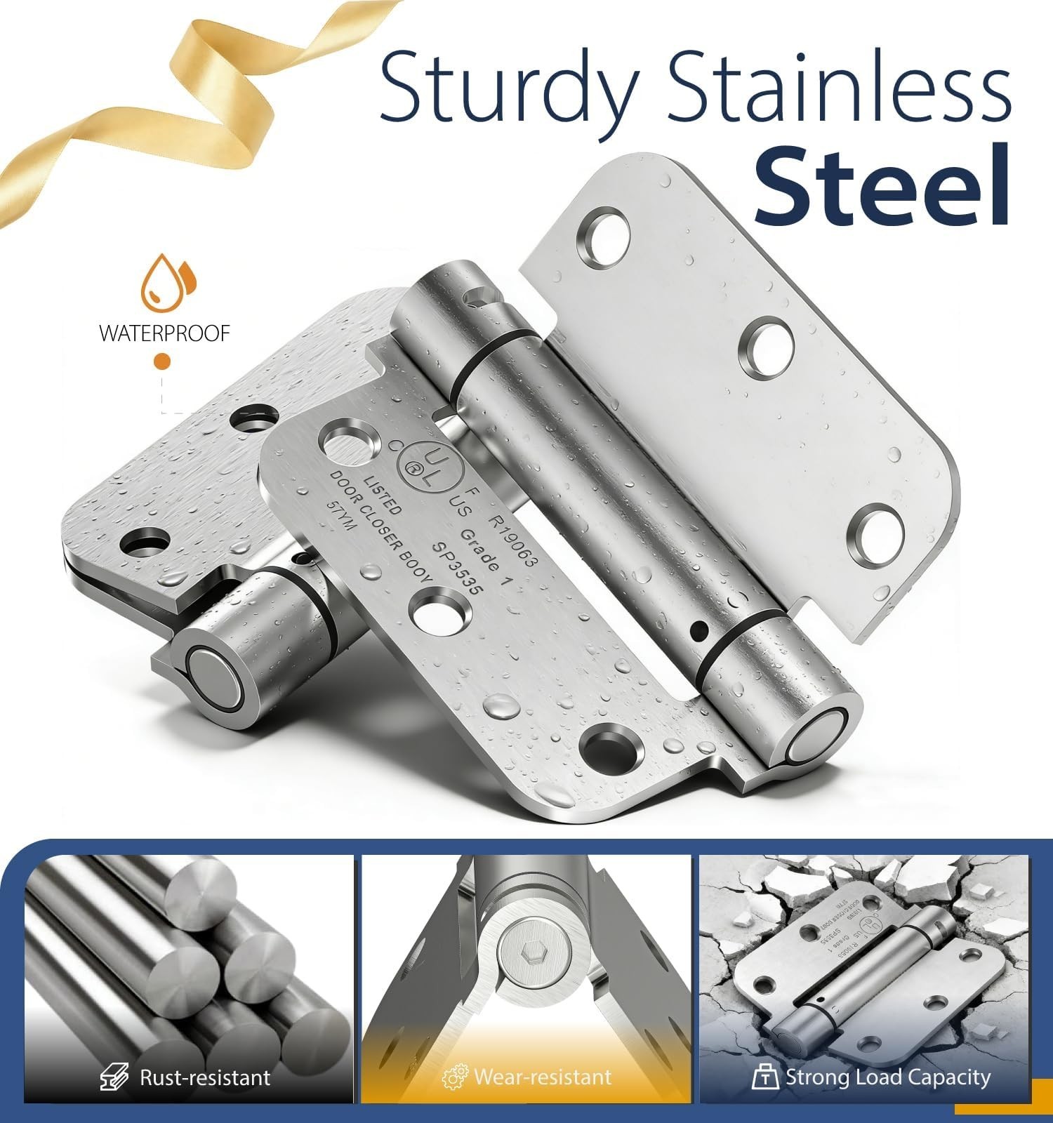 2-Pack Self Closing Door Hinges, 3.5 Inch Spring Loaded Door Hinges, Adjustab...