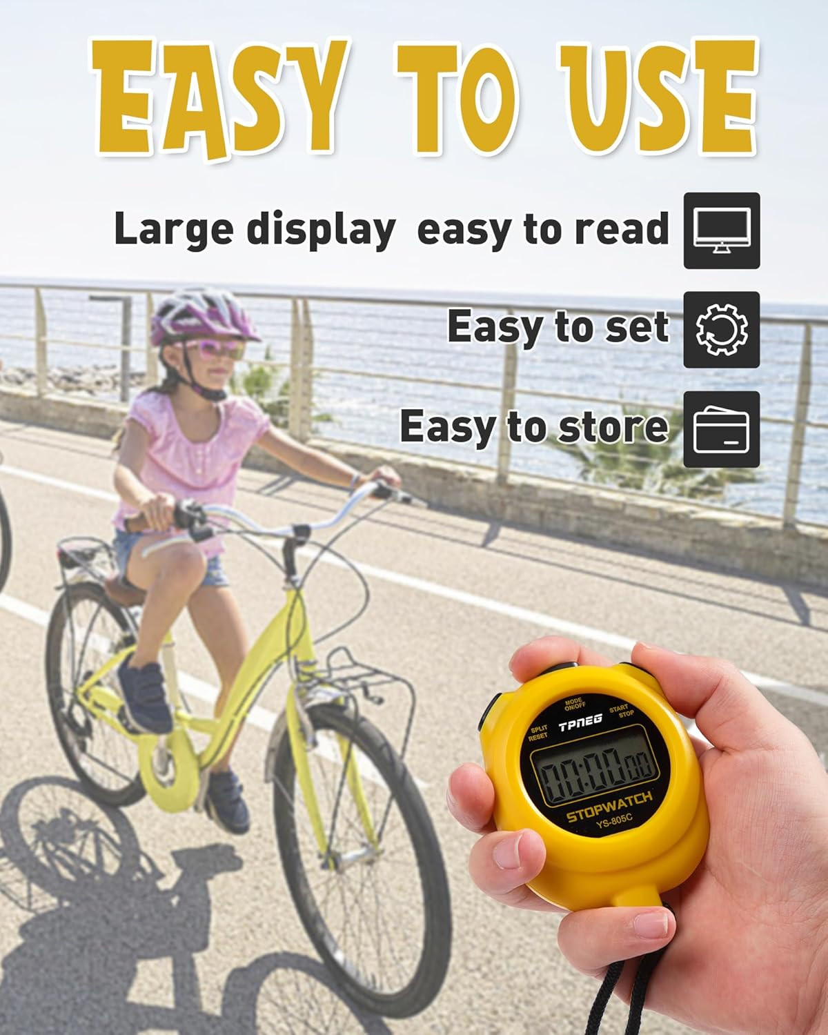 Simple Stopwatch Timer - Easy to Use, Set Up, Read, and Carry - Large Display -