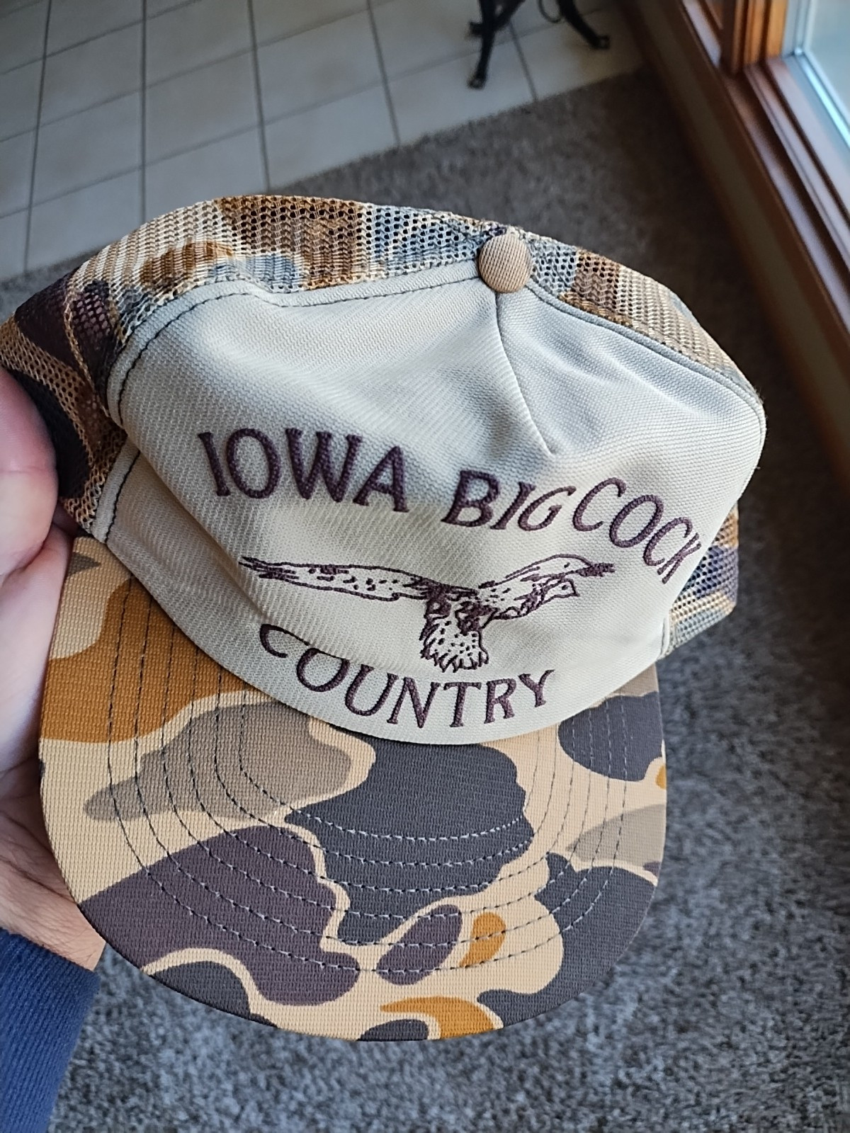 Iowa Big Cock Country Camo Trucker Hat Mesh Snapback Cap Pheasant Hunting USA