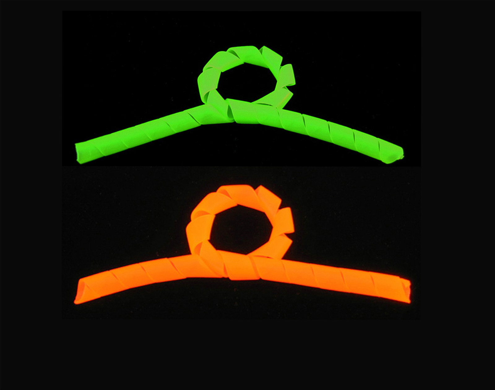 2 Feet of 1/2" UV Spiral Wrap Tubing (UV Green, UV Orange) Fluorescent Neon
