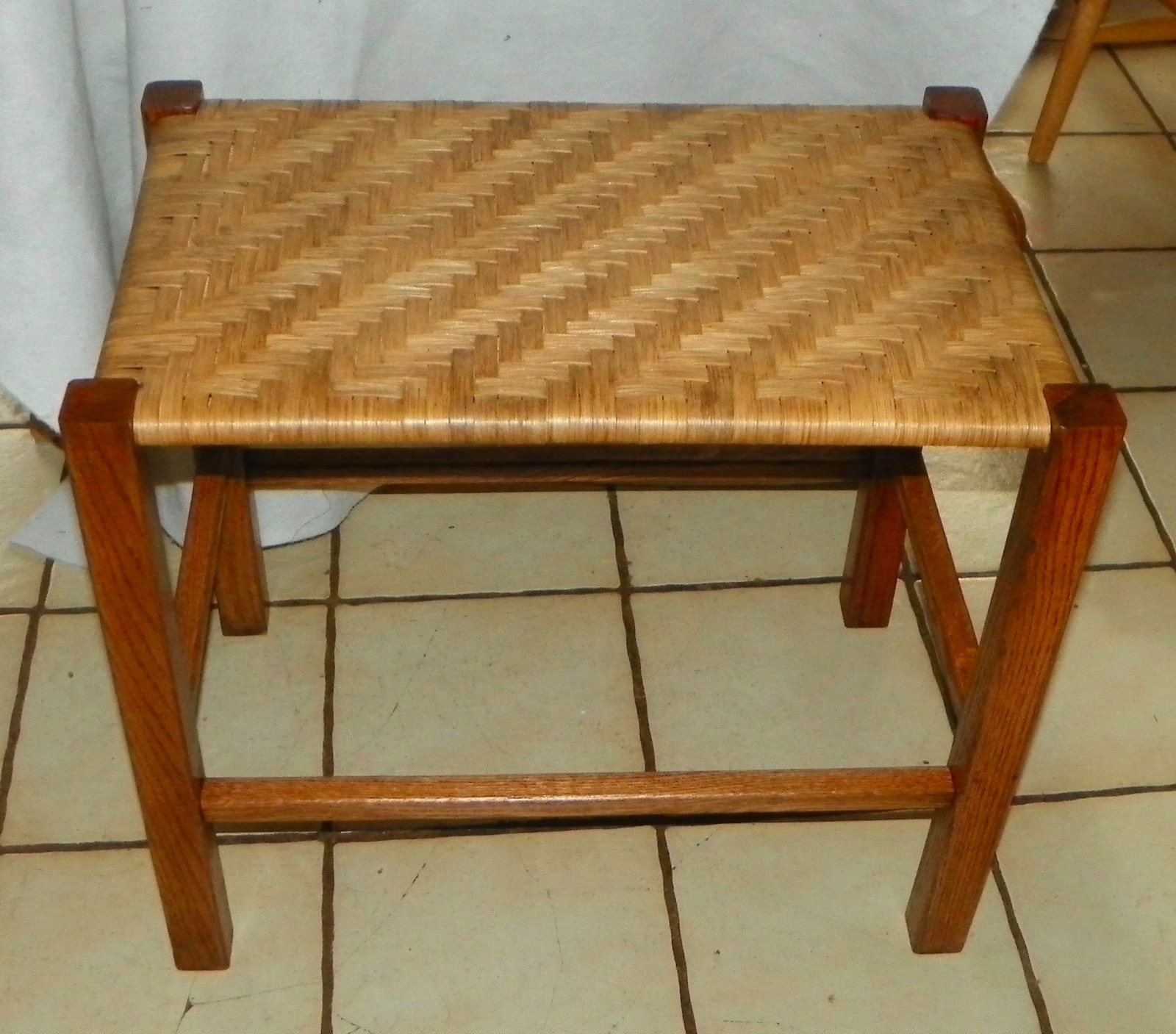 Solid Oak Mid Century Mission Vanity Bench with Woven Oak Seat  (VB-25)