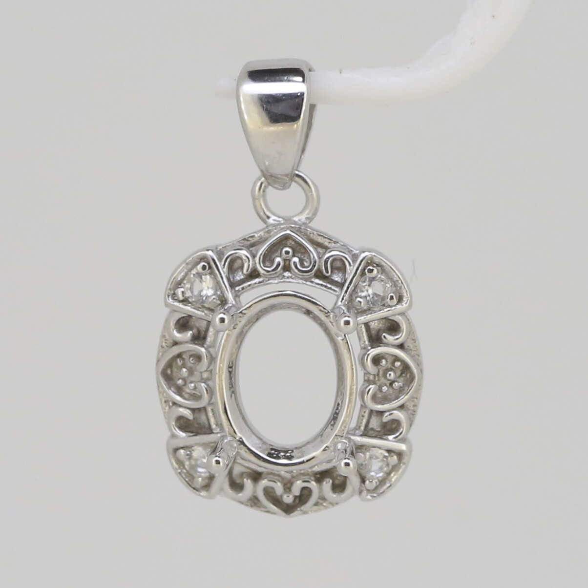 Sterling Silver Semi Mount Pendant Setting Oval OV 9x7mm Topaz Or Moissanite