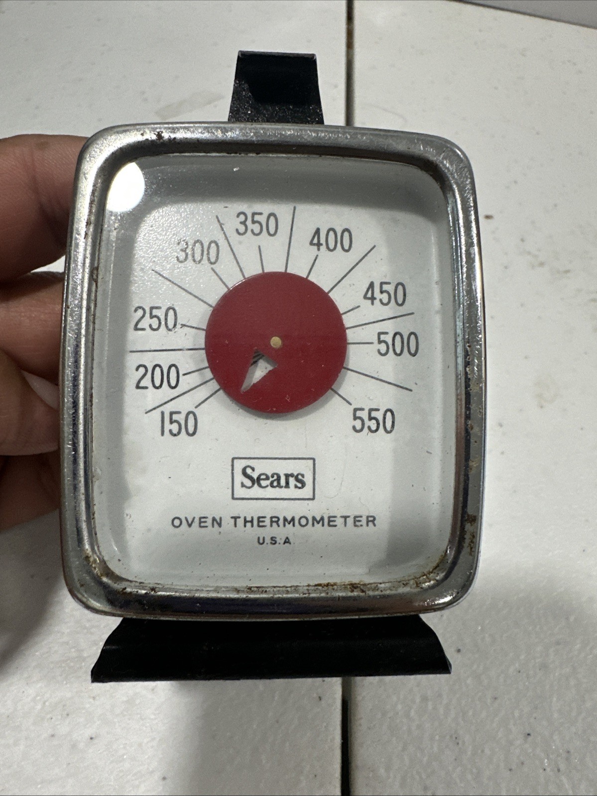 Vintage Sears Oven Thermometer USA Square Red Dial - 150-550 Degrees - Works