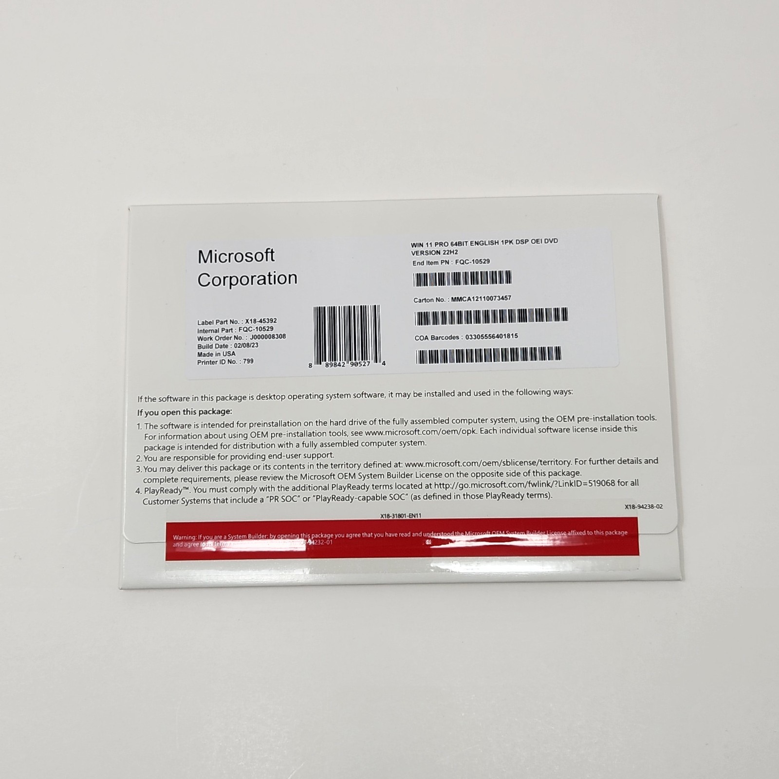 MS Windows 11 Professional 64-Bit DVD + Product Key New