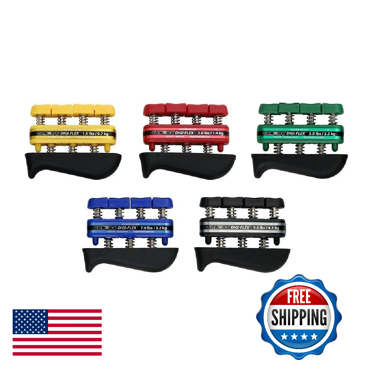 DiCanDo Digi-Flex Hand Finger Exerciser 5-Piece Set X-Light to X-Heavy Resistanc