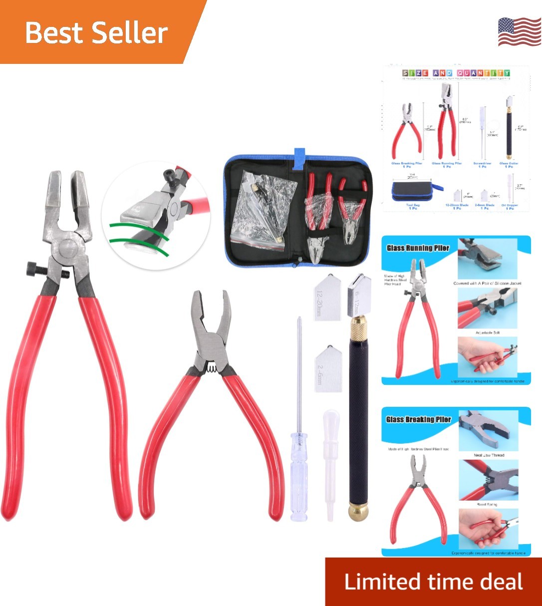 Complete Heavy Duty Glass Cutter Tool Set - Durable Pliers & Cutter Included