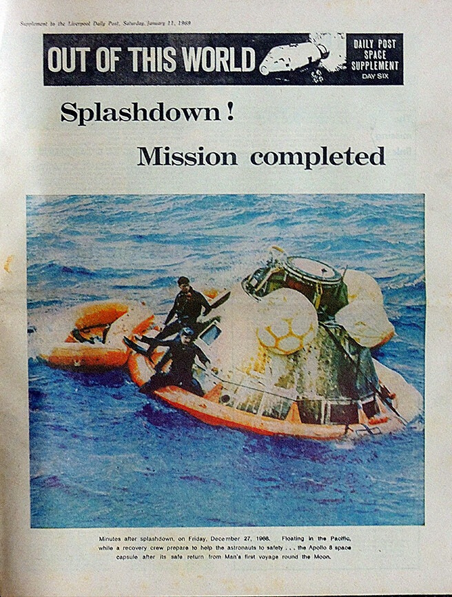 LIVERPOOL DAILY POST SUPPLEMENT 1969 . MOON MISSION APOLLO 8 SPLASHDOWN