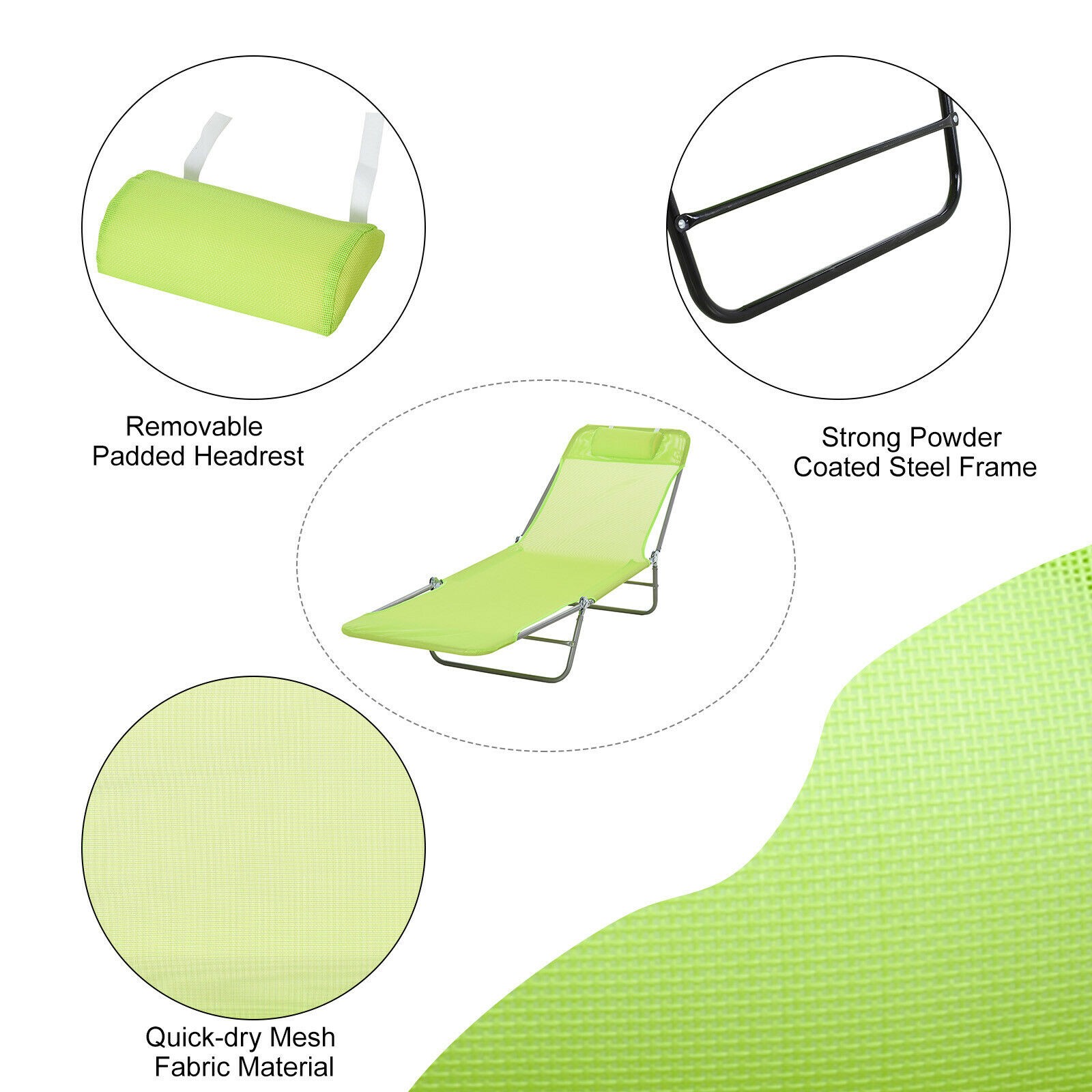Folding Chaise Lounge Pool Chair Outdoor Sun Tanning Chairs for Beach Yard Patio