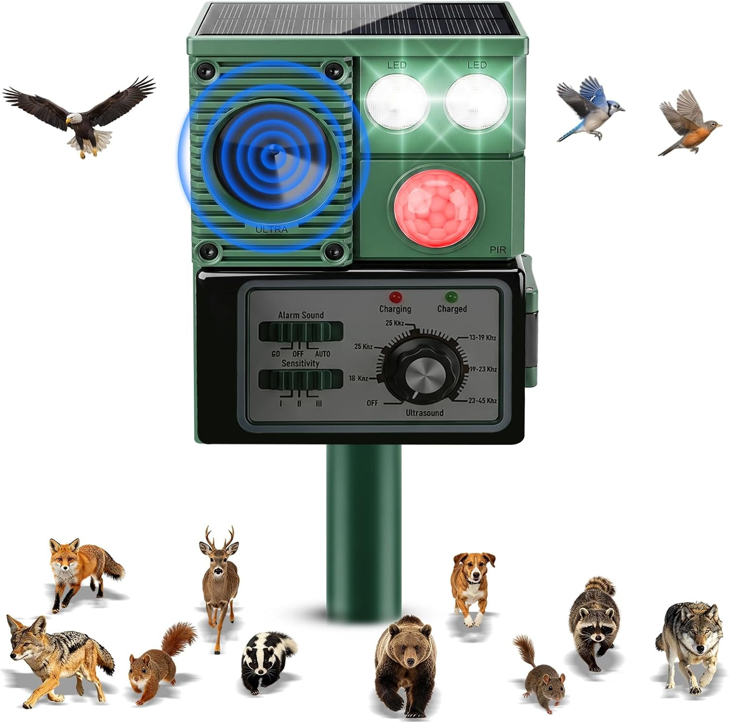 Solar Ultrasonic Animal Repellent Outdoor, 2026 Upgraded Cat Repellent with PIR