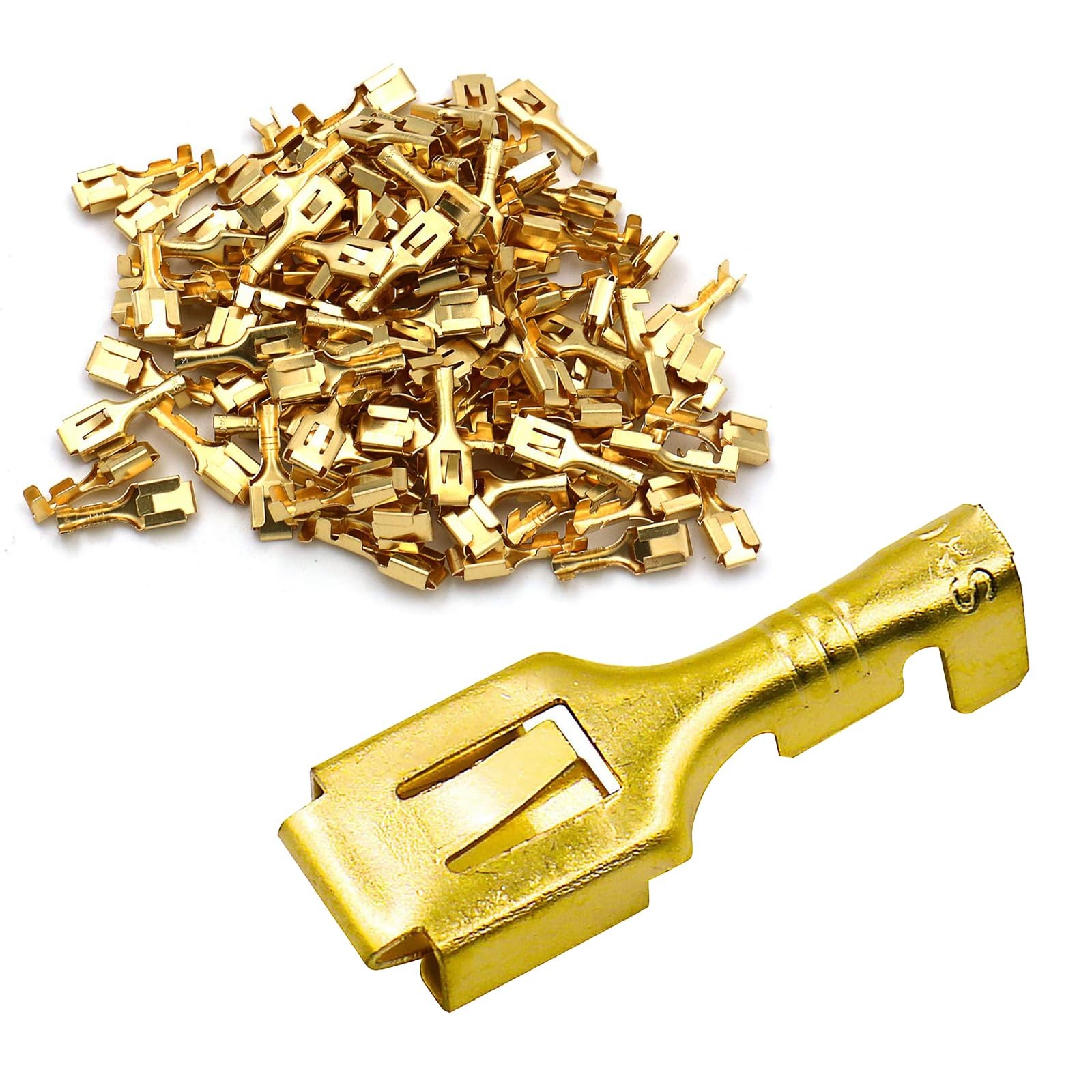 Baomain 1/4 inch (6.3mm) Female Spade Quick Splice Crimp Terminals Gold