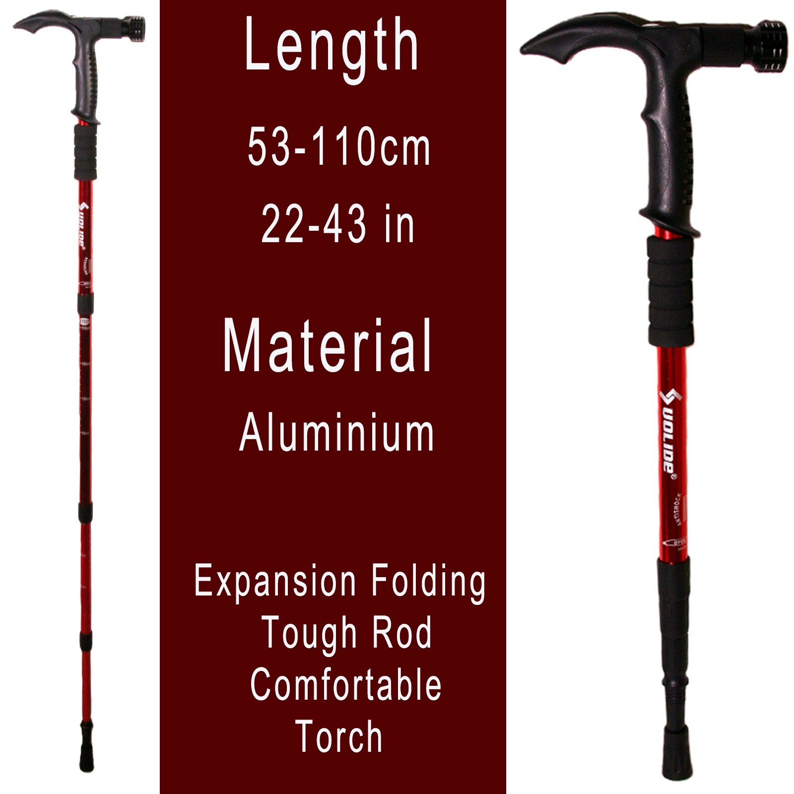 Adjustable Walking Cane with Rotatable Flashlight