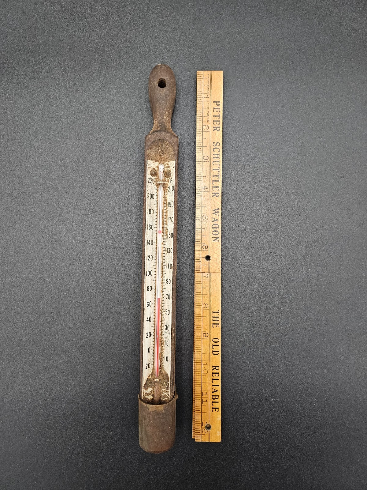 Vintage Antique Wooden Brass Candy Jelly Thermometer Made USA Hand Held