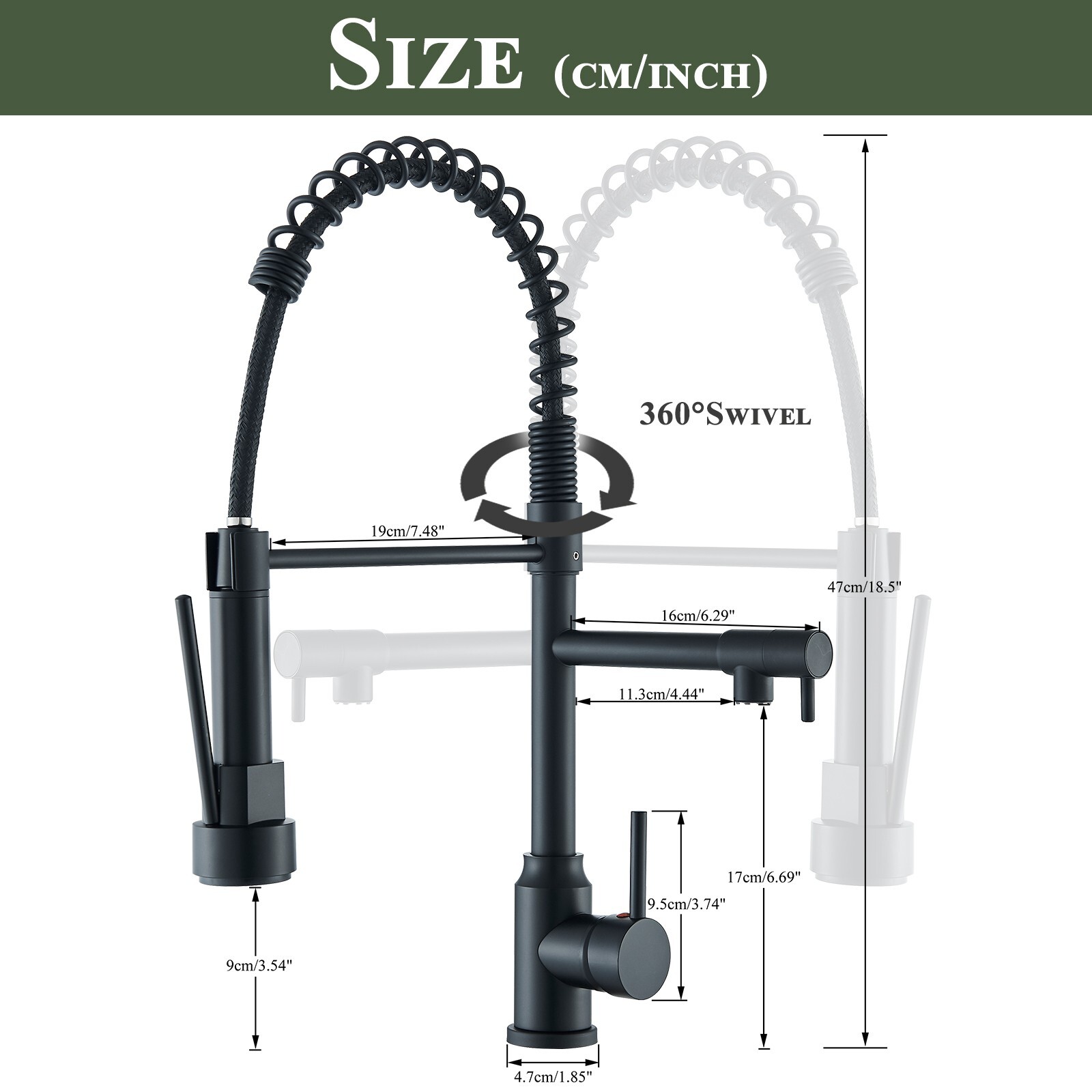 Black Spring Kitchen Faucet Pull Down Sprayer Swivel Single Handle Sink Mixer