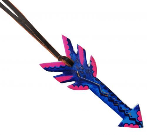 6.5" Hand painted tie on saddle arrow (blue and pink)