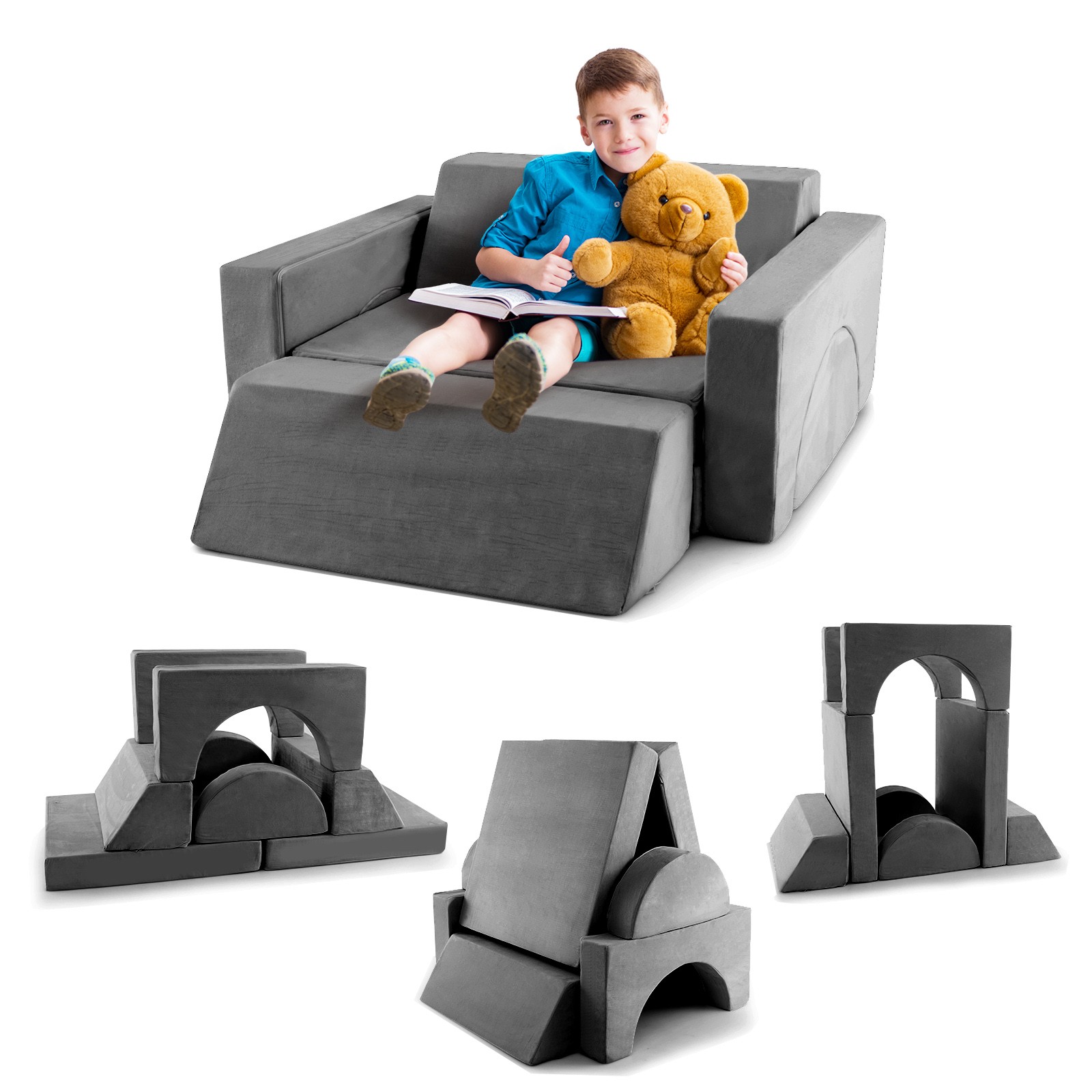 Kids Modular Play Sofa 8 PCS w/ Detachable Cover for Playroom & Bedroom Indoor