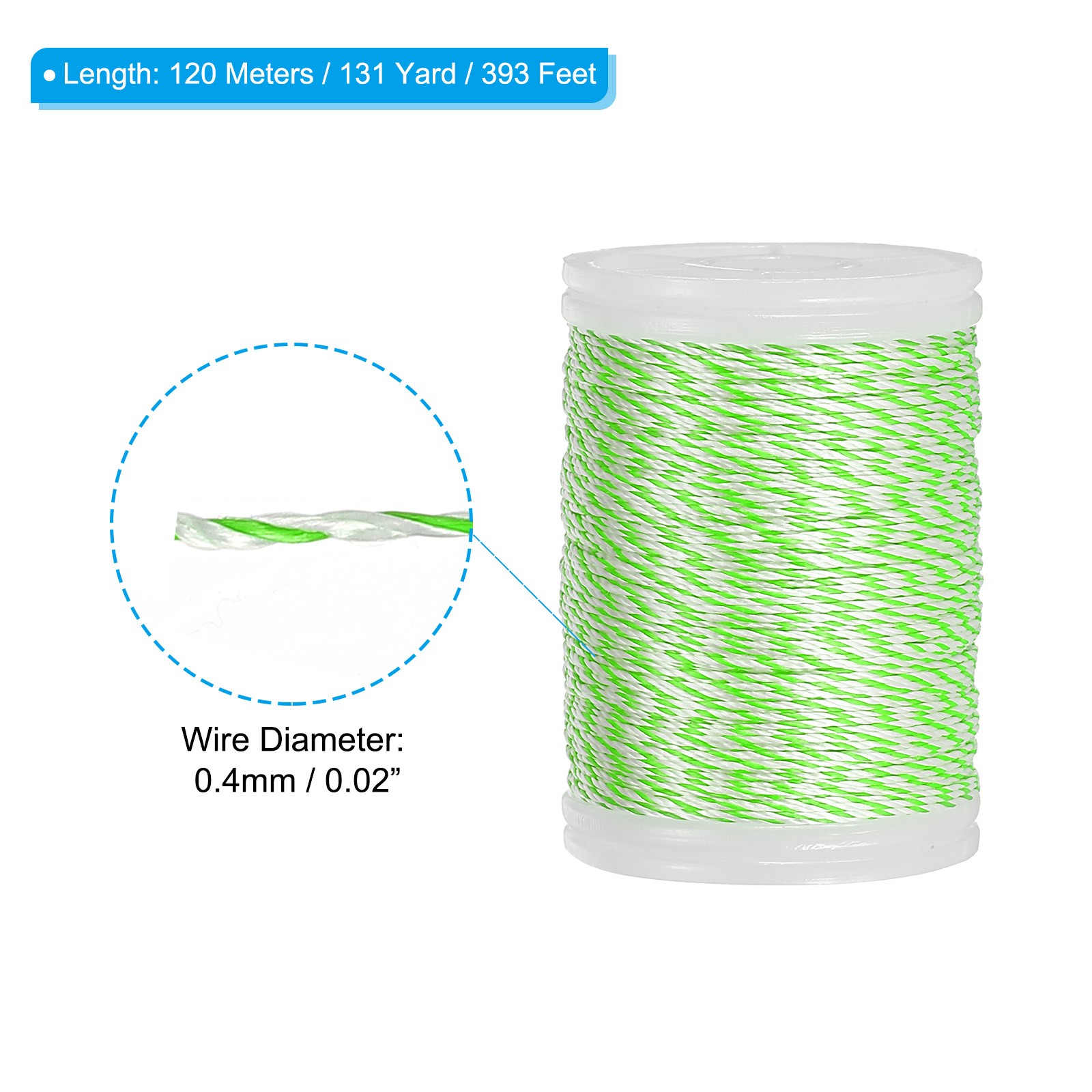 Archery Bow String Serving Thread, 0.02" Dia Bowstring Thread, Grass Green/White