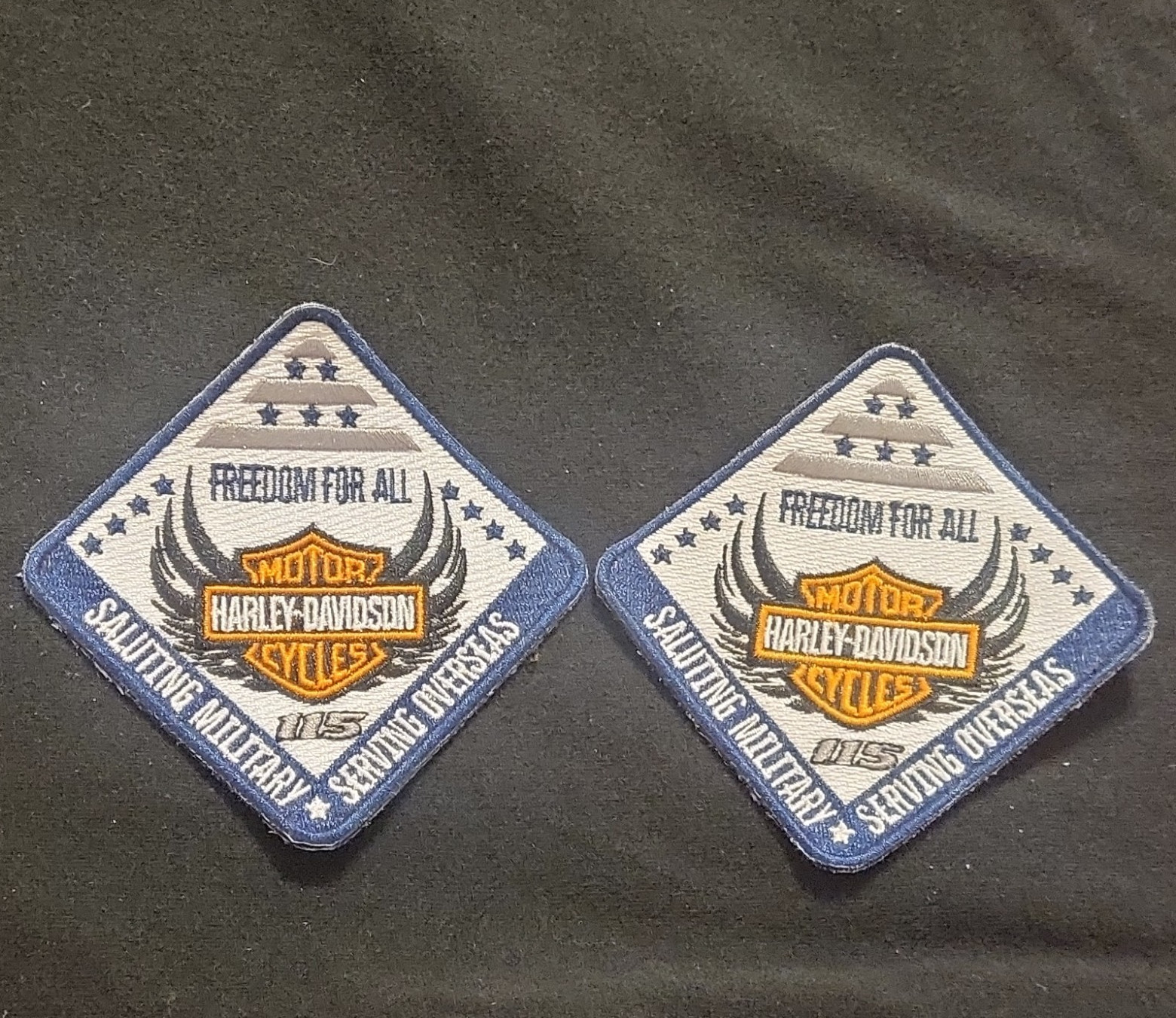 Harley-Davidson Embroidered Patch Freedom For All Saluting Military. Lot Of 2