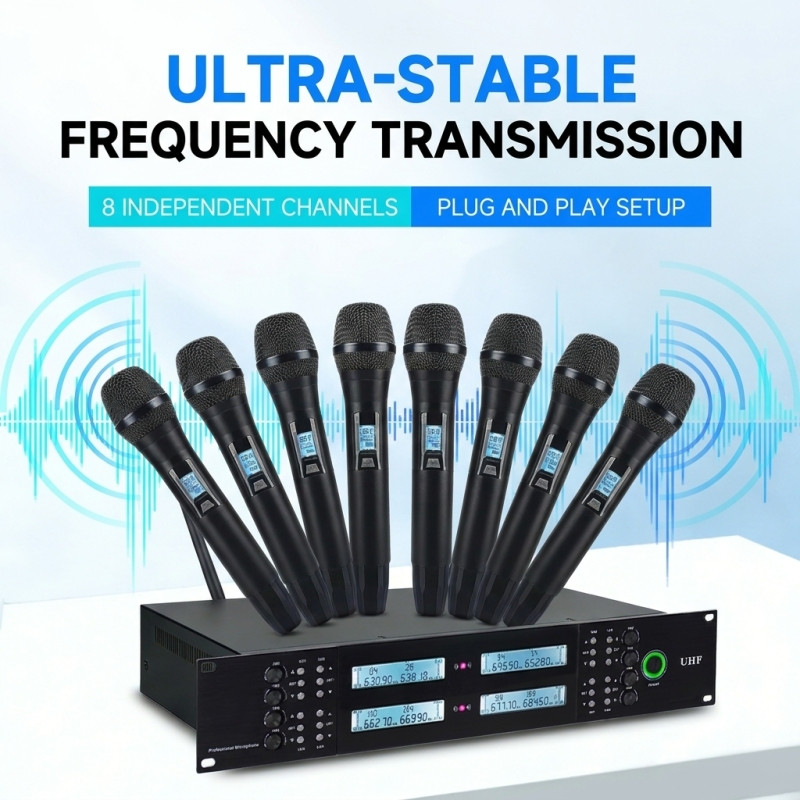Professional 8-channel UHF wireless handheld microphone system