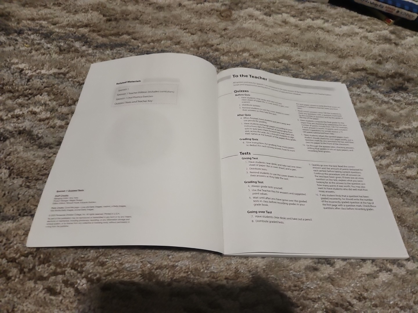 Abeka Student Spanish 1 Volume 1 Quizzes/Tests