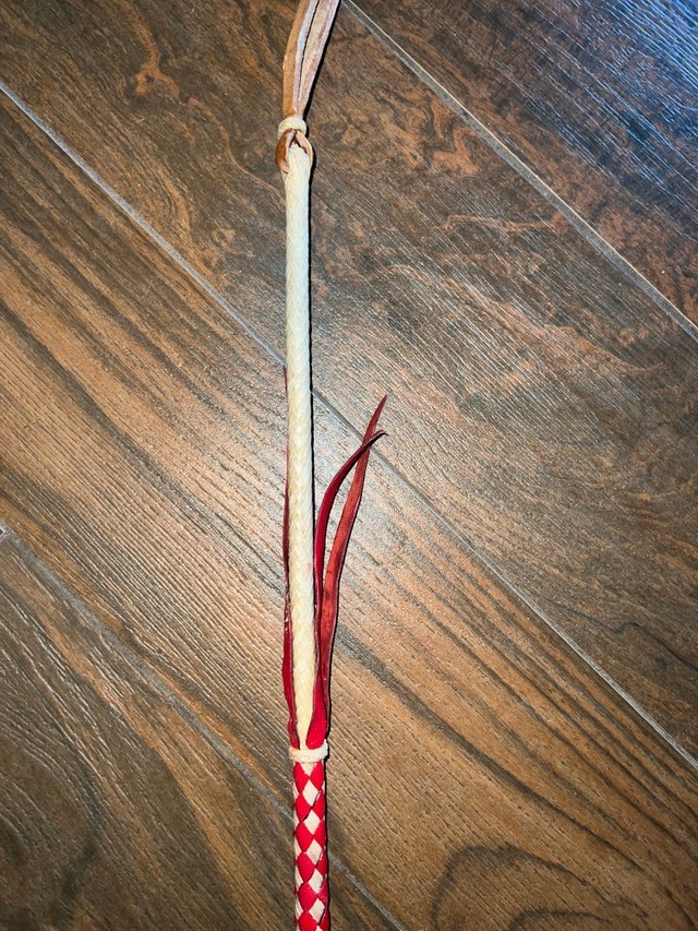 Quirt Hand Braided Red Leather Hard 8 Ply w Stainless Steel Handle Whip Horse