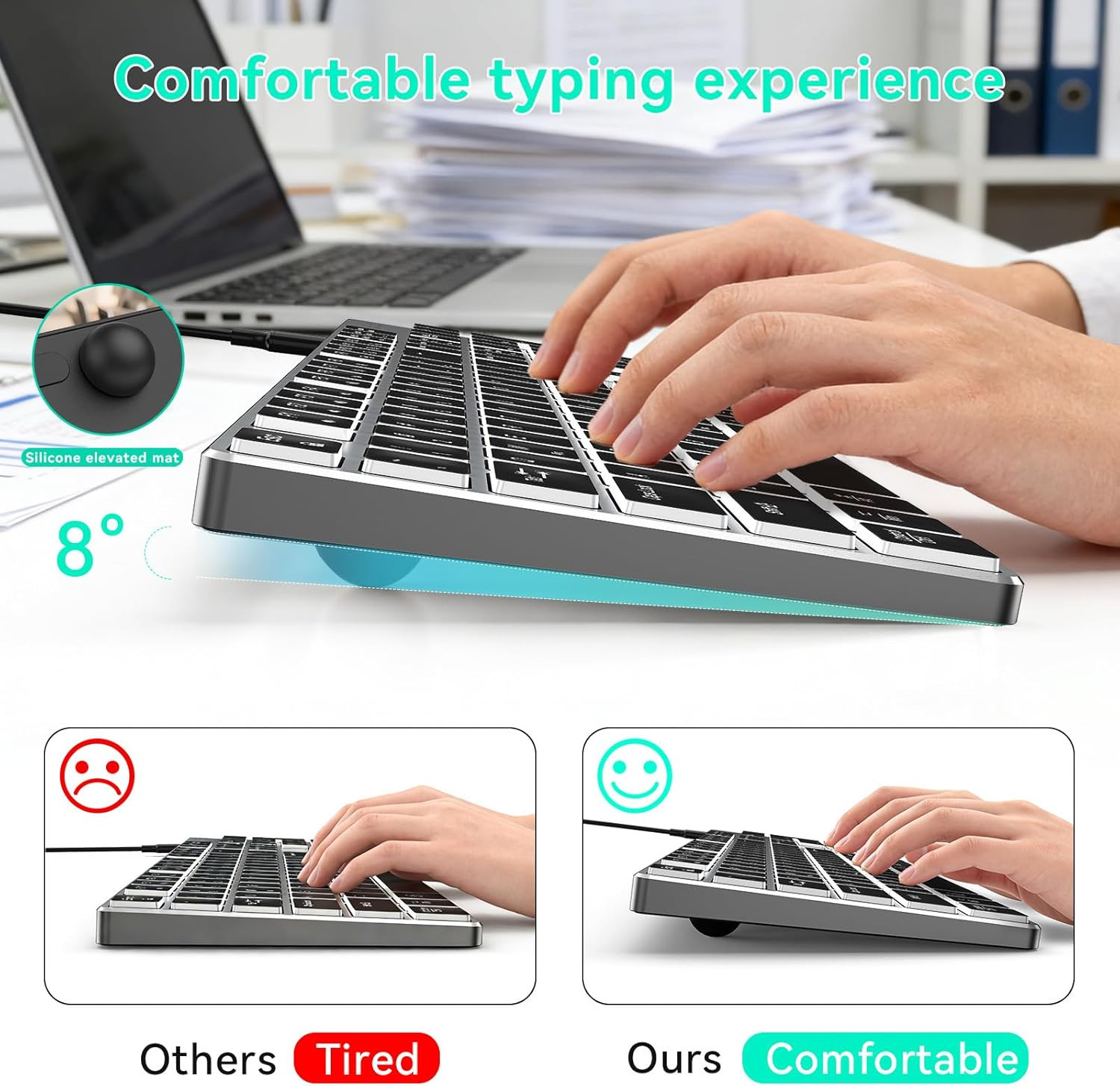 Wired Backlit Keyboard for Windows/Mac,Aluminum Slim & Quiet Full Size