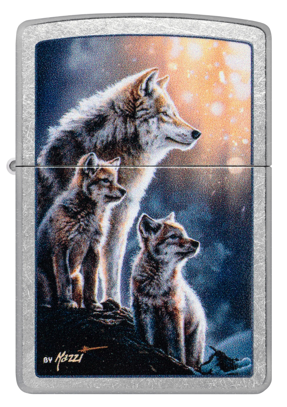 Zippo Windproof Wolf With Pups Lighter by Mazzi, Wolf Pack, 47106, New In Box
