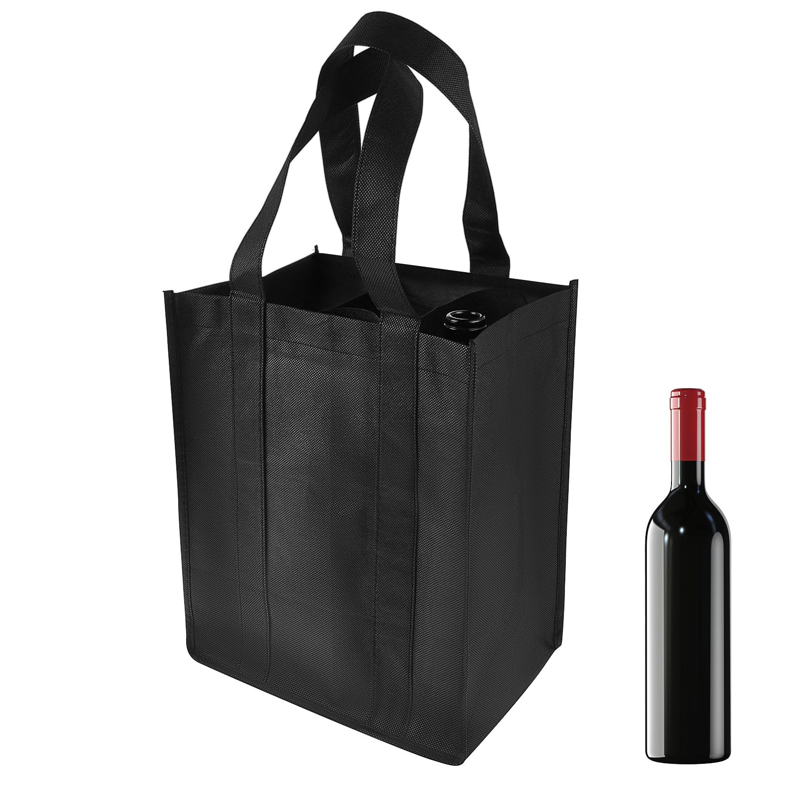 TIESOME 6 Bottle Wine Carrier Tote, Non-Woven Bags Reusable Black
