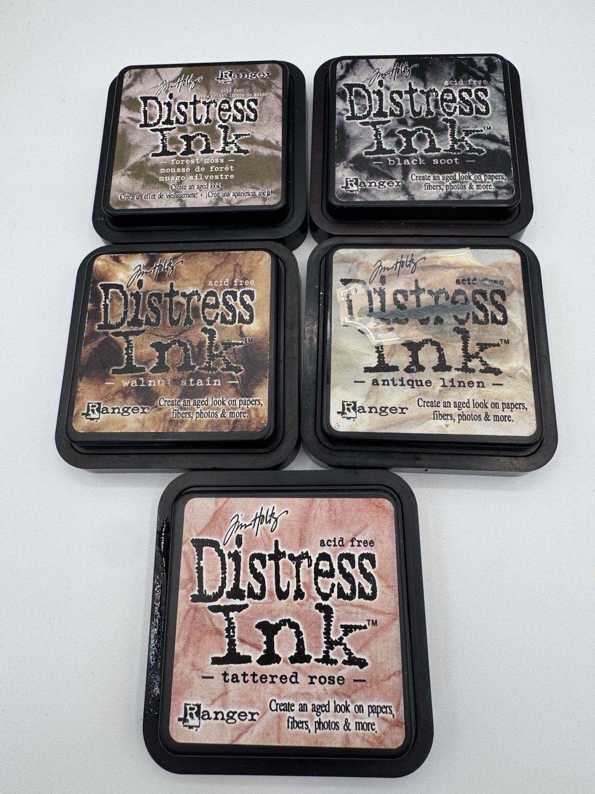 Tim Holtz Ranger Distress Ink Pads Lot of 5 Forest Moss Black Soot Walnut Stain