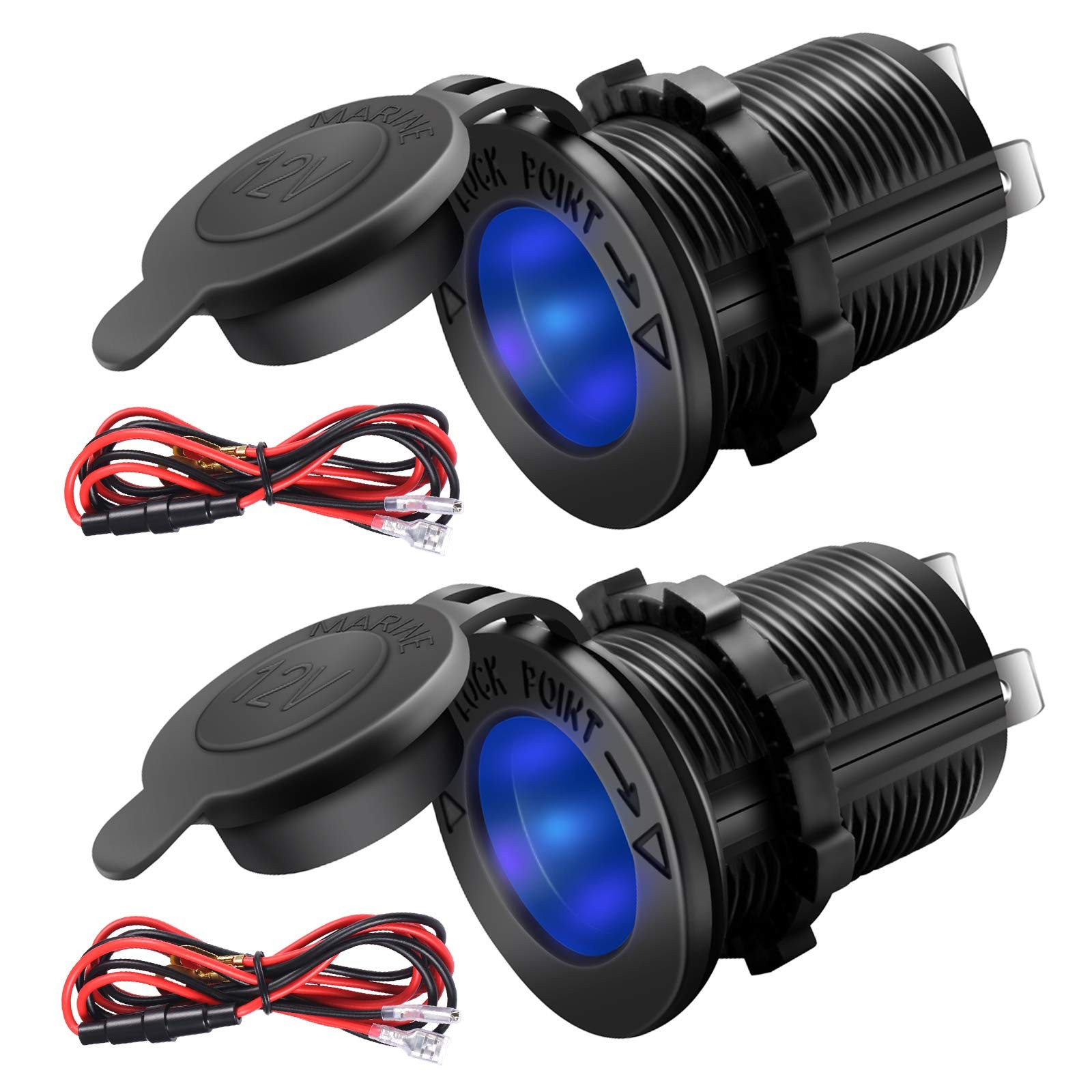 12V Cigarette Lighter Socket, 2 Pack Car Marine Motorcycle ATV RV blue