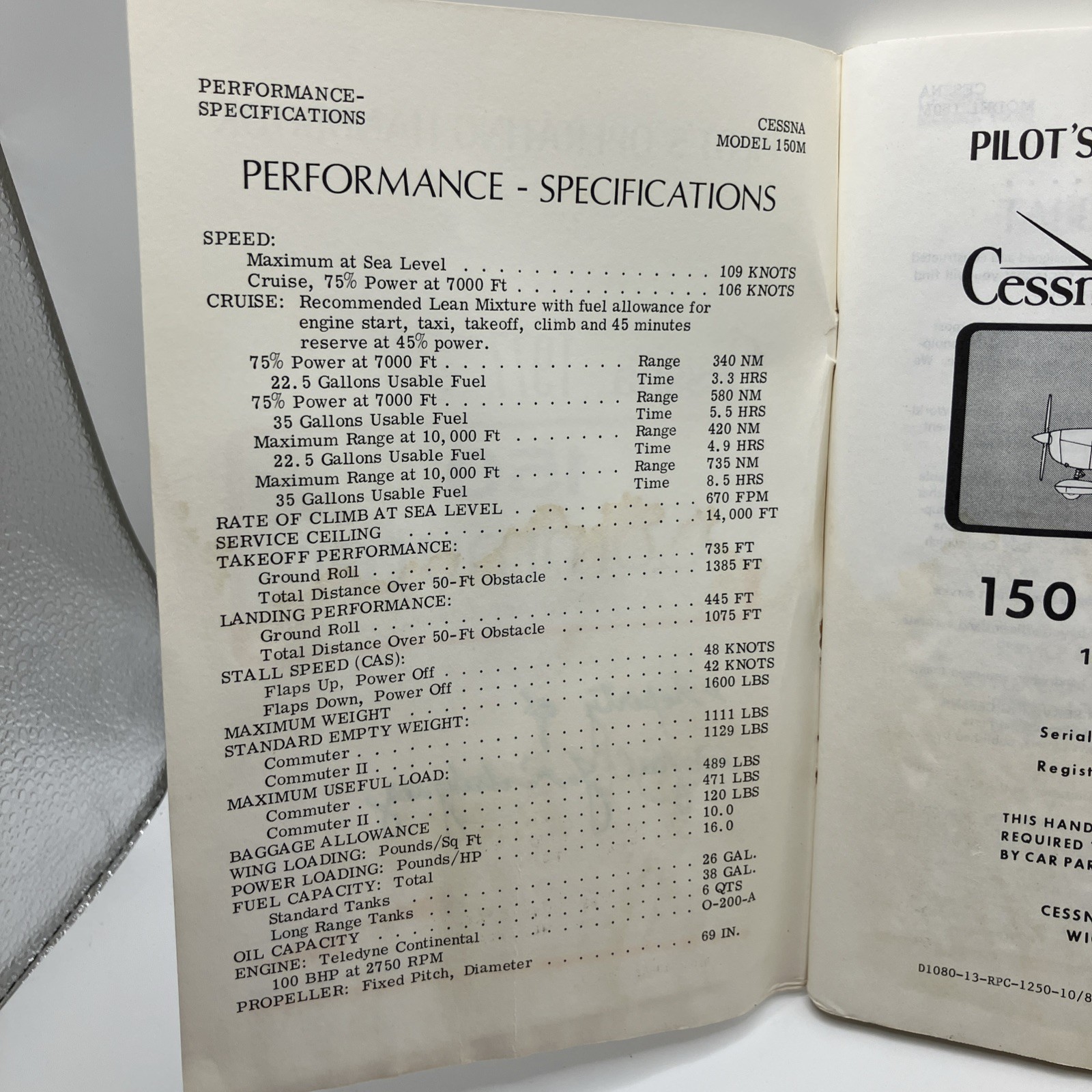 1983 Cessna 1977 150 Commuter Model 150M Pilot’s Operating Handbook
